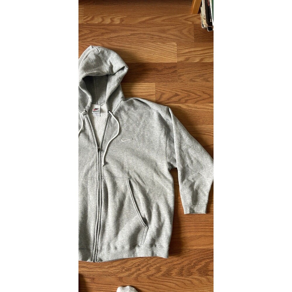 Vintage 90s Nike Grey Full Zip Hoodie Embroidered White Tag YKK ZIPPER USA Made